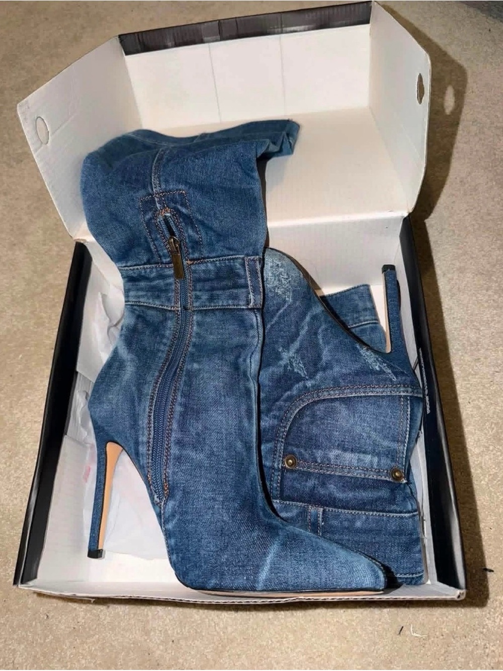 Denim High-Heel Ankle Boots - Blue